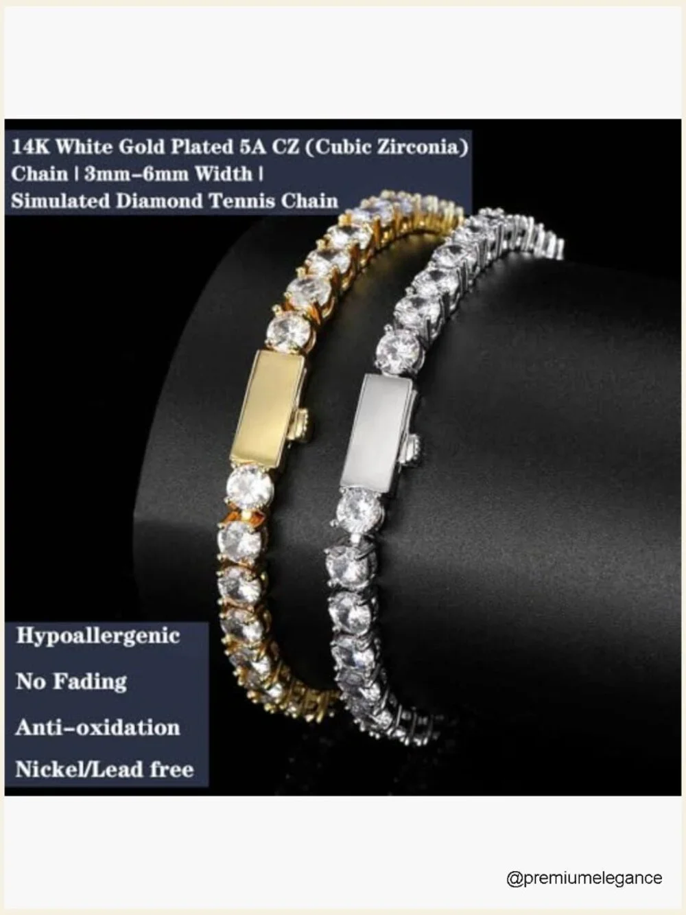 Italian 5A Lab Zirconia Tennis Bracelet 14K Gold Plated 925 Silver Men's Jewelry